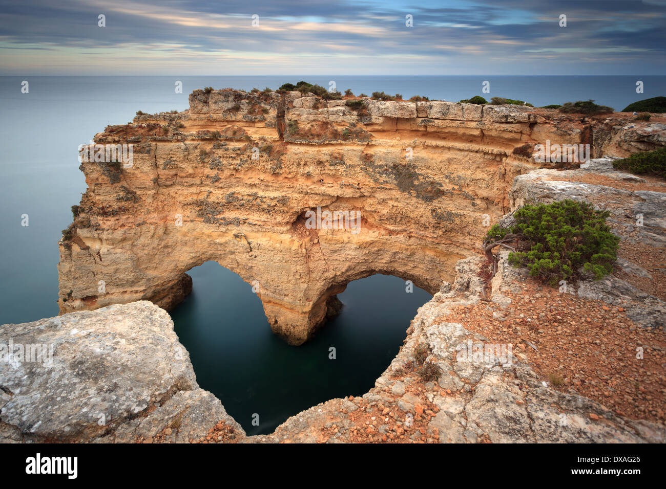 Romantic Heart carved in stone in Marinha Beach in Algarve. Portugal