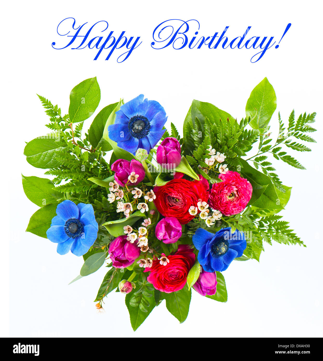 Happy Birthday! colorful flowers bouquet on white background Stock ...
