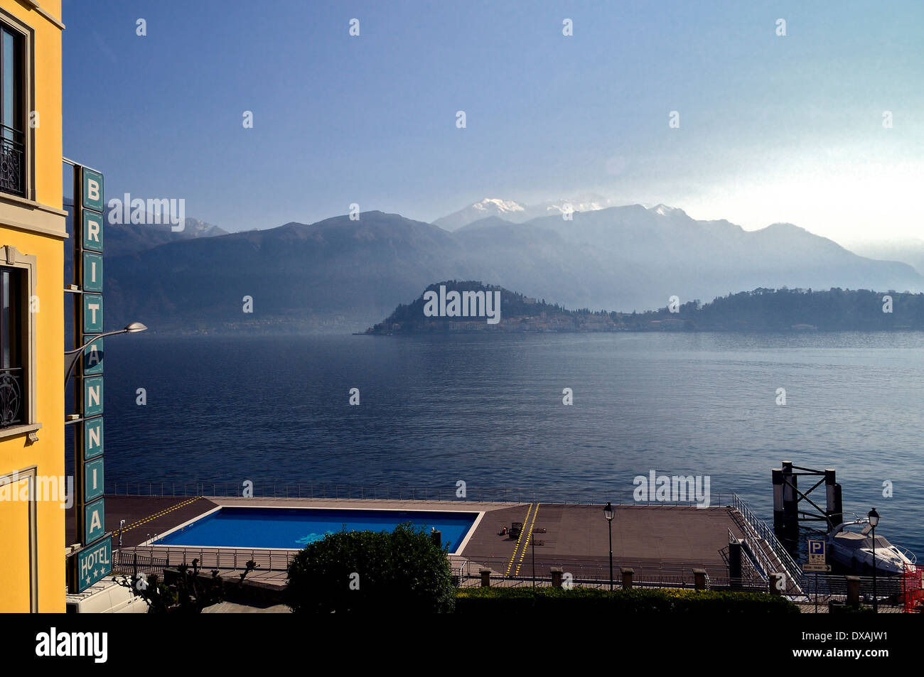 Lake Como taken from the Grand Brittania Hotel in Cadenabbia Griante Italy Stock Photo