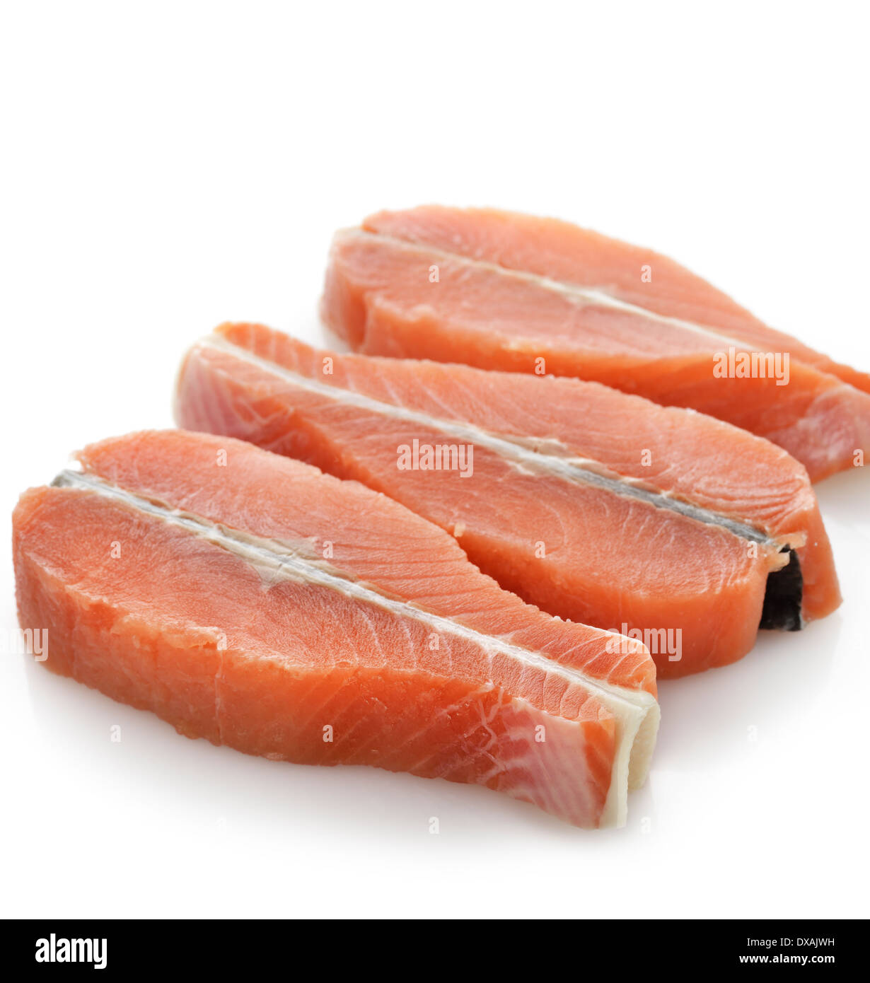 Raw Salmon Fillet On White Background Stock Photo - Alamy
