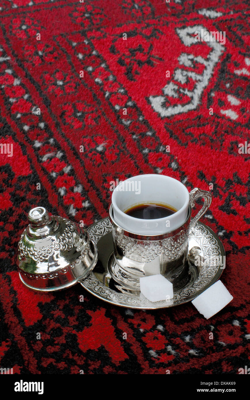 Black & White Turkish Coffee Cups W/Water Glass Set