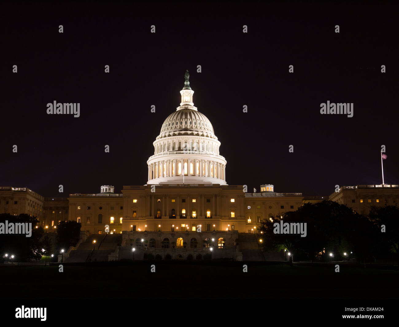 Capital Hill Building in Washington DC at night during the Government Shutdown 2013. Stock Photo