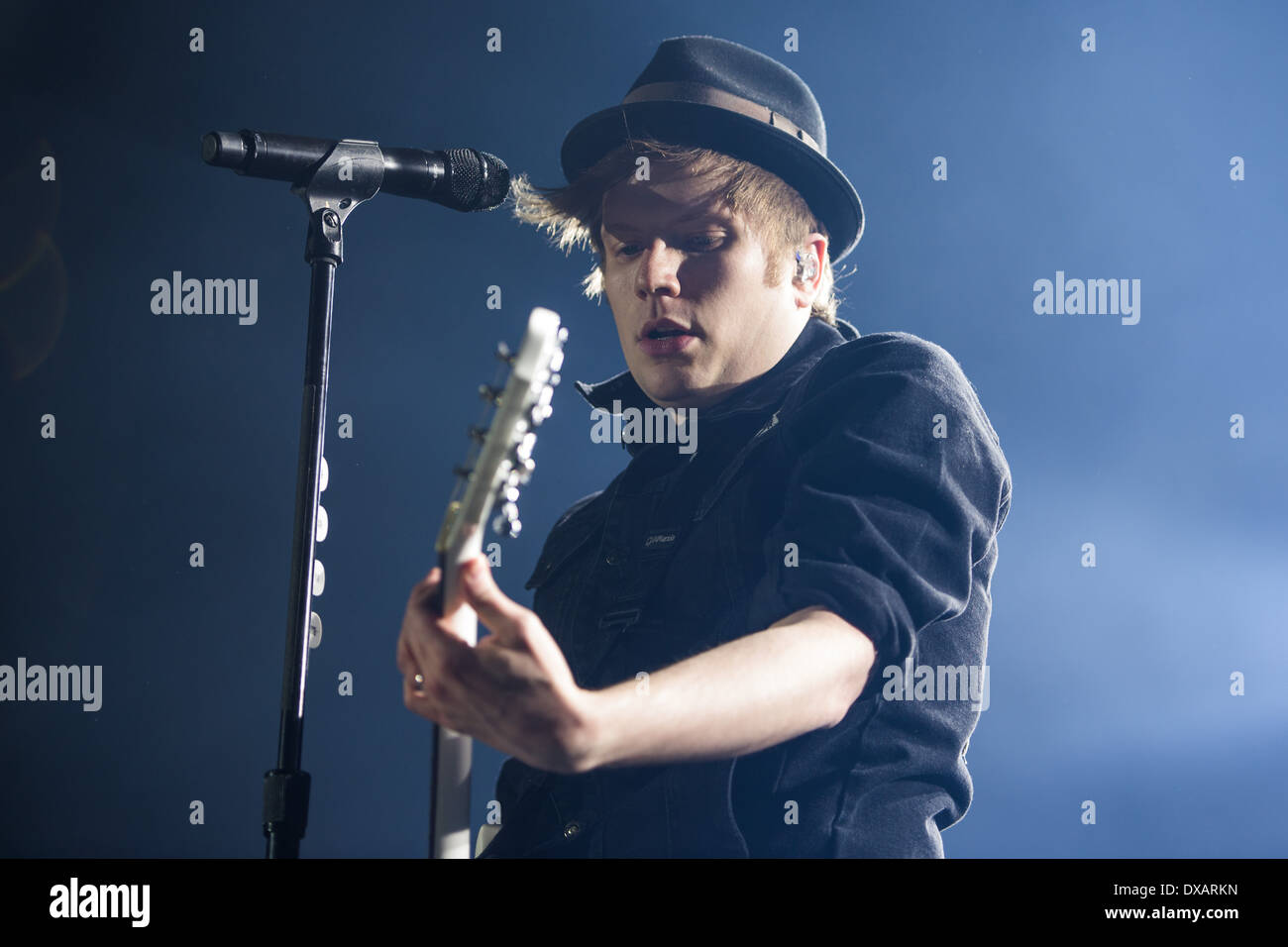 US rock band Fall Out Boy performing in Cardiff Motorpoint Arena, UK, on their Save Rock & Roll Tour in March 2014. Stock Photo