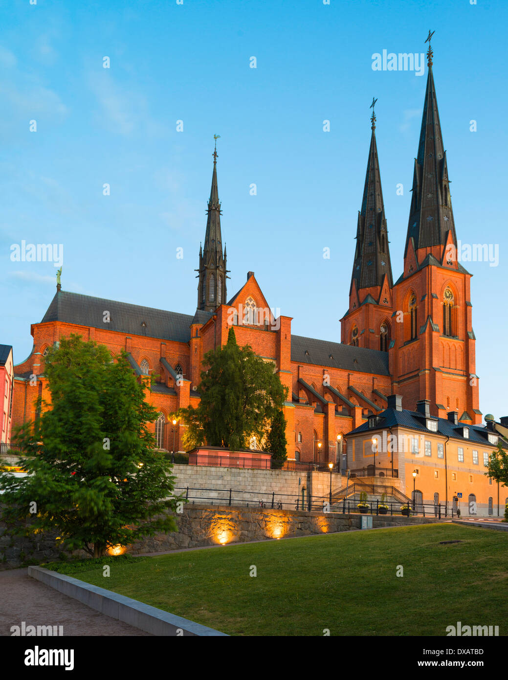 Evening view of 13th century Uppsala Cathedral ('Uppsala domkyrka'), Uppsala, Sweden. Stock Photo