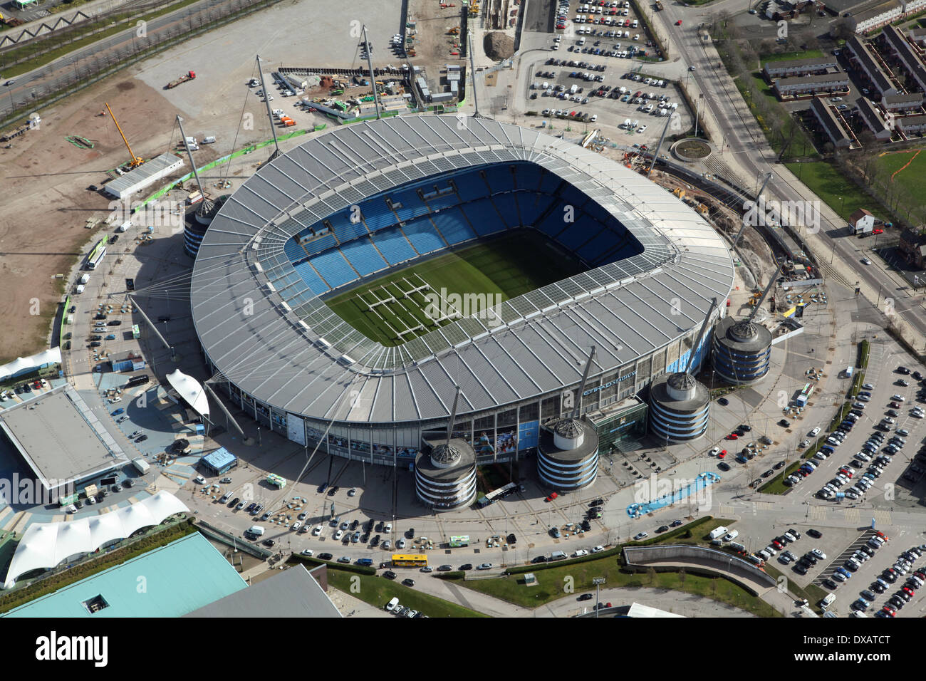 aerial view of the Etihad football stadium in Manchester. Home of Manchester City football club. Stock Photo