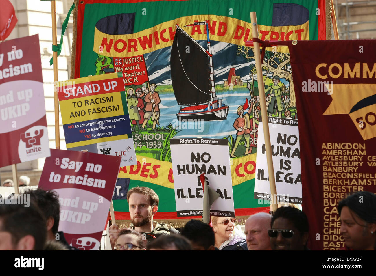 Unions and civil groups demonstrate against racism in a march in London Stock Photo