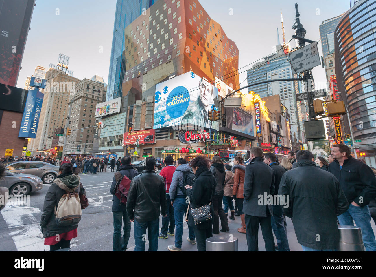 An electronic billboard in Times Square in New York, owned by CBS Outdoor America, shows advertising for CBS television programs Stock Photo