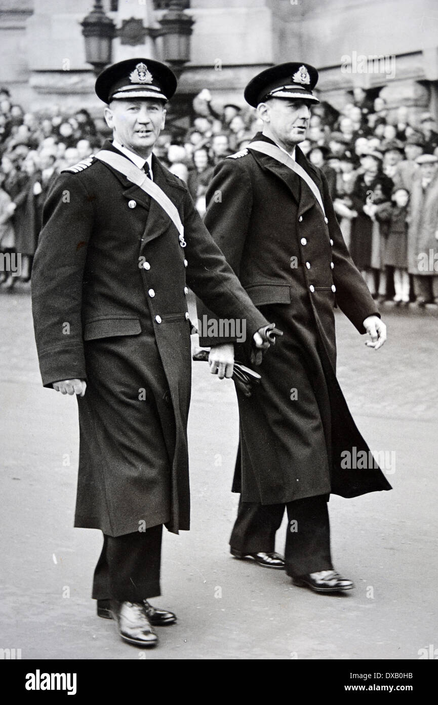 Royal Navy WW11. Officers from HMS Exeter in London for River Plate parade. Stock Photo