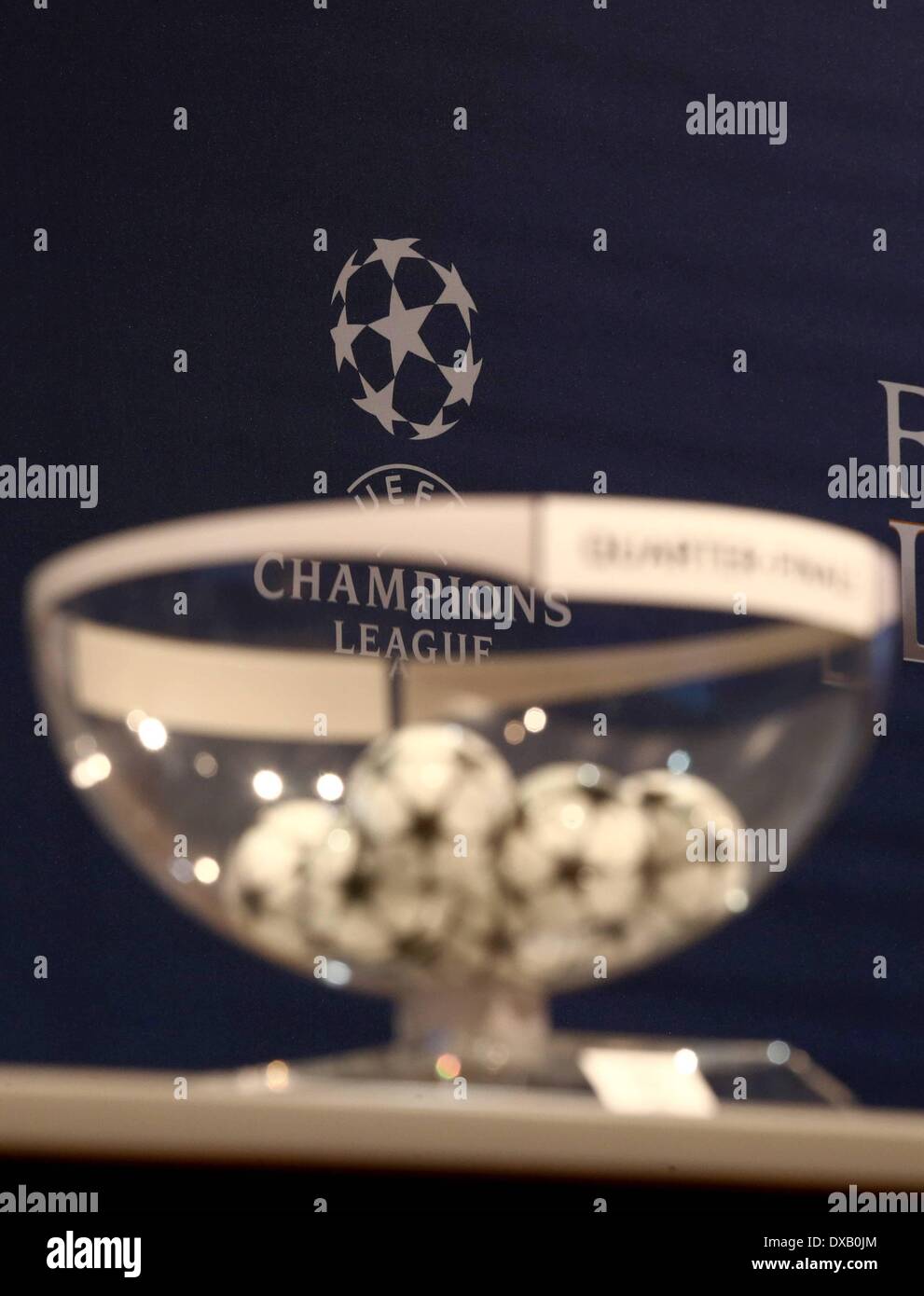 Nyon, Switzerland. 21st Mar, 2014. Champions League quarterfinal draw. The  selection pot with the separate balls with team names in before selection  Credit: Action Plus Sports/Alamy Live News Stock Photo - Alamy