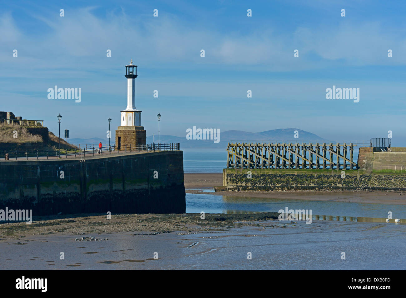 The Harbour and Lighthouse. Maryport, Cumbria, England, United Kingdom, Europe. Stock Photo