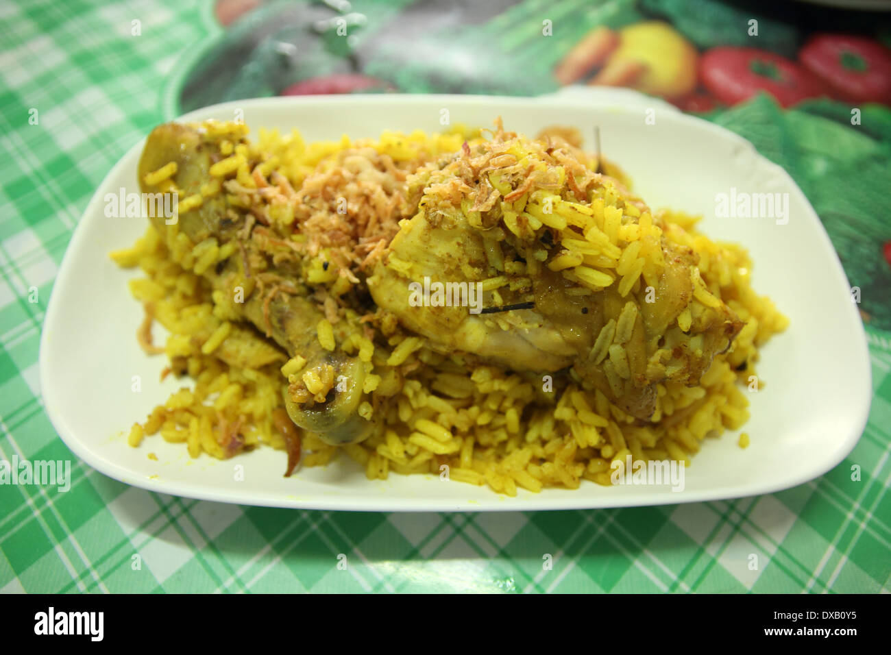 Rice with Chicken Biryani with green chutney Stock Photo Alamy