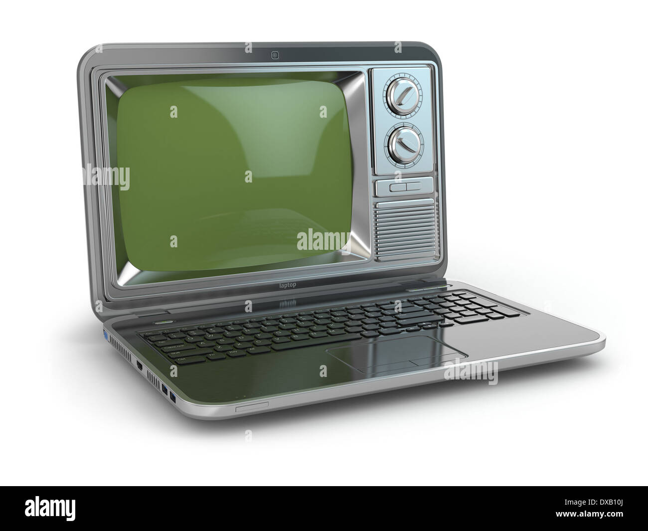 Online tv. Laptop with old-fashioned tv screen. 3d Stock Photo
