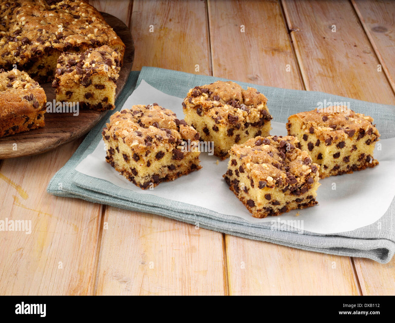 Chocolate chip crumb cake with crumble crunch topping Stock Photo