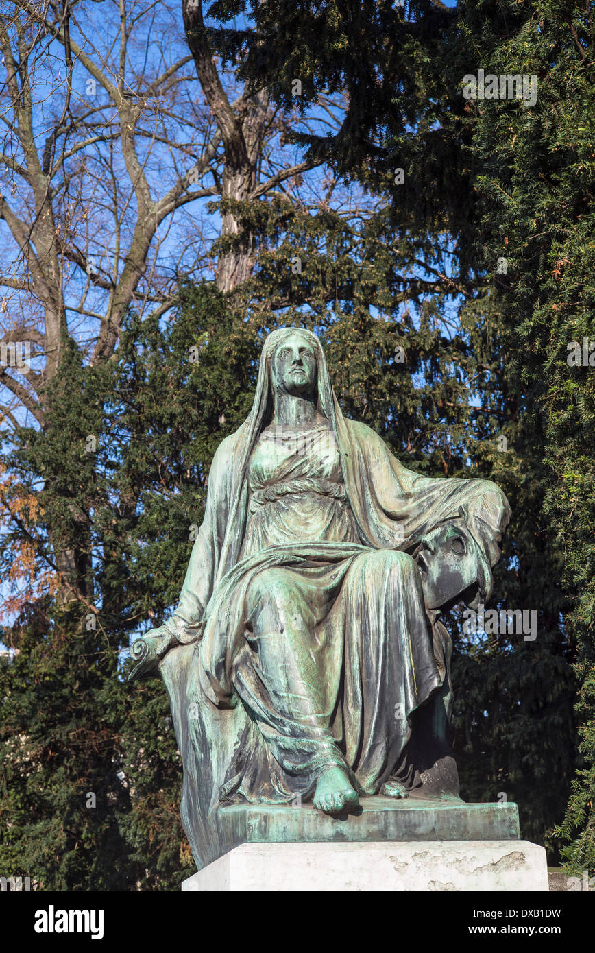 Strasbourg, Melpomene Muse of tragedy statue at Goethe monument by sculptor Ernst Waegener 1904, Neustadt district, Alsace, France, Europe, Stock Photo