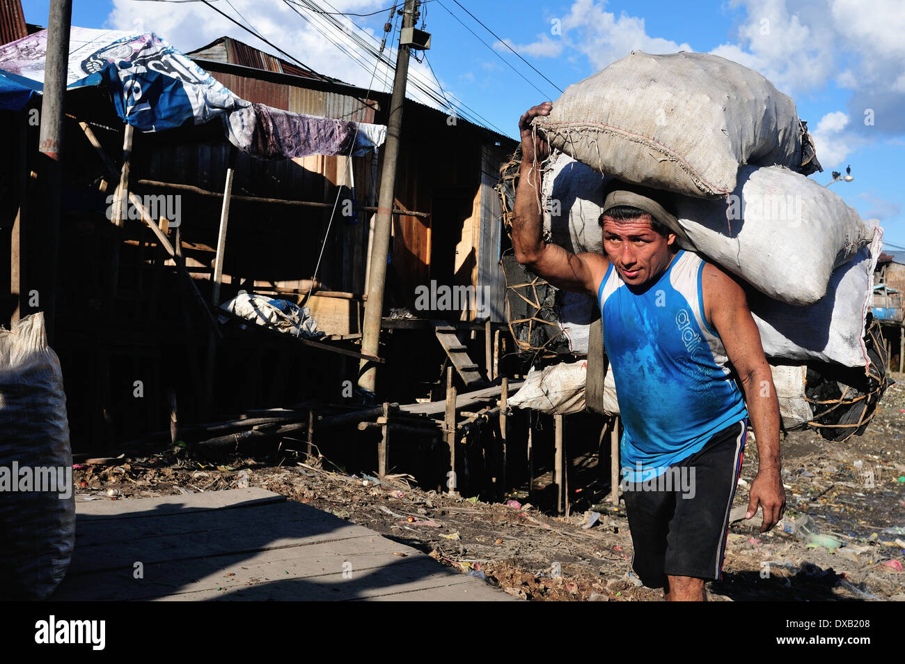 Charcoal - Port of Belen in IQUITOS . Department of Loreto .PERU Stock Photo