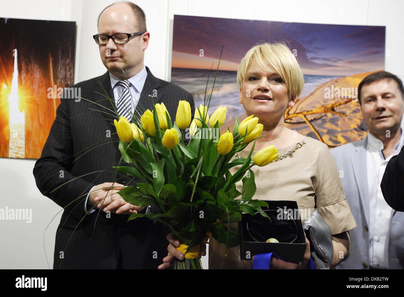 Gdansk, Poland 22nd, March 2014 Polish famous actress Katarzyna Figura (c) birthday celebrated in Gdansk. During the celebrations Figura opened her photography exhibition named 'Momenty' (Moments) presenting the dawning sea pictures. Stock Photo