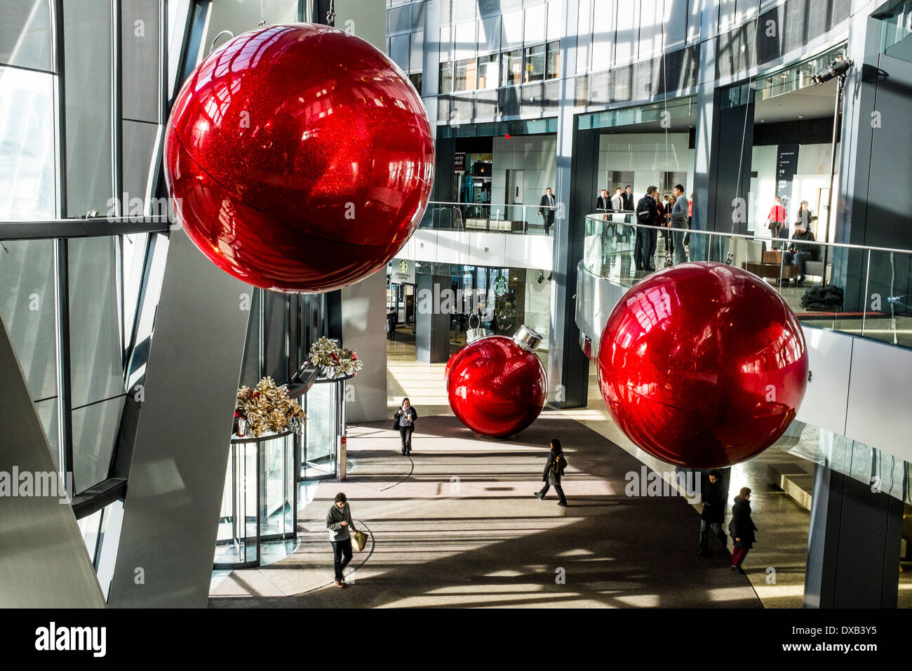 The Christmas ornaments on display at the BOW building's foyer in