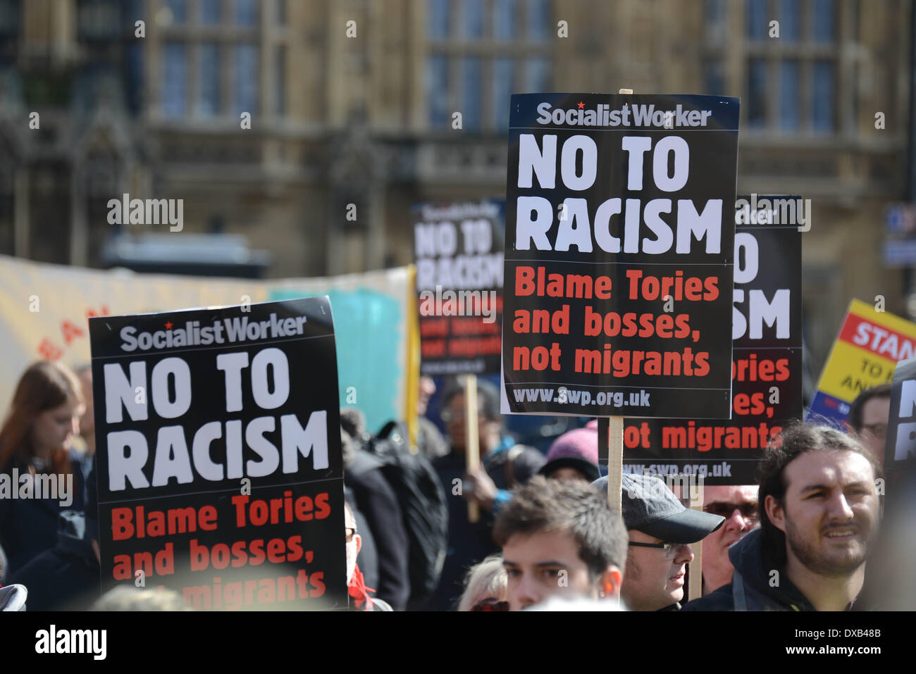 London England, 22th March 2014 : Thousands of protesters from all nationality United we  Stand up to racism and fascism at Parliament Yard in London. Photo by See Li/ Alamy Live News Stock Photo