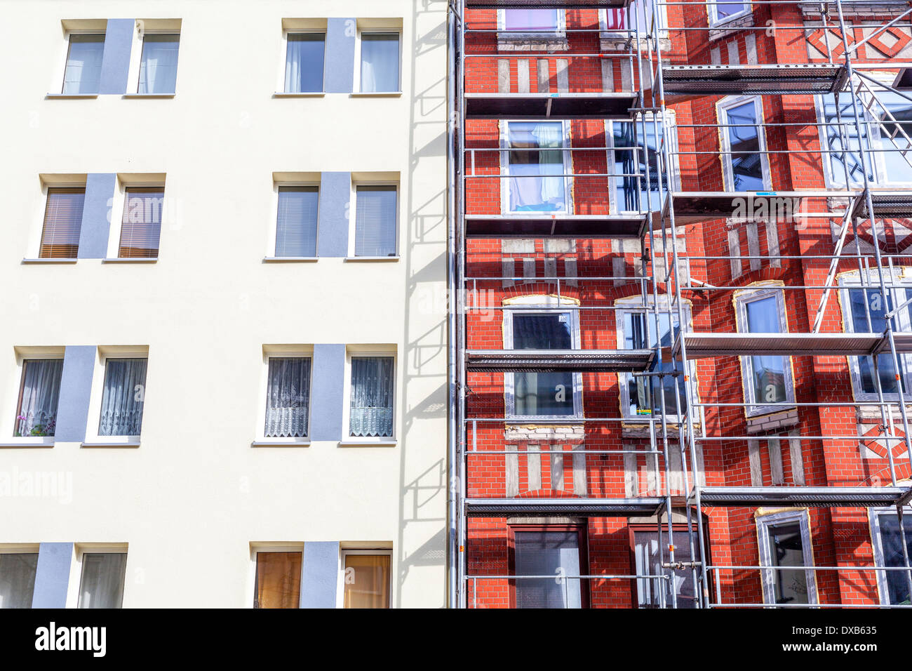 facade with scaffold, apartment building in kiel, germany Stock Photo