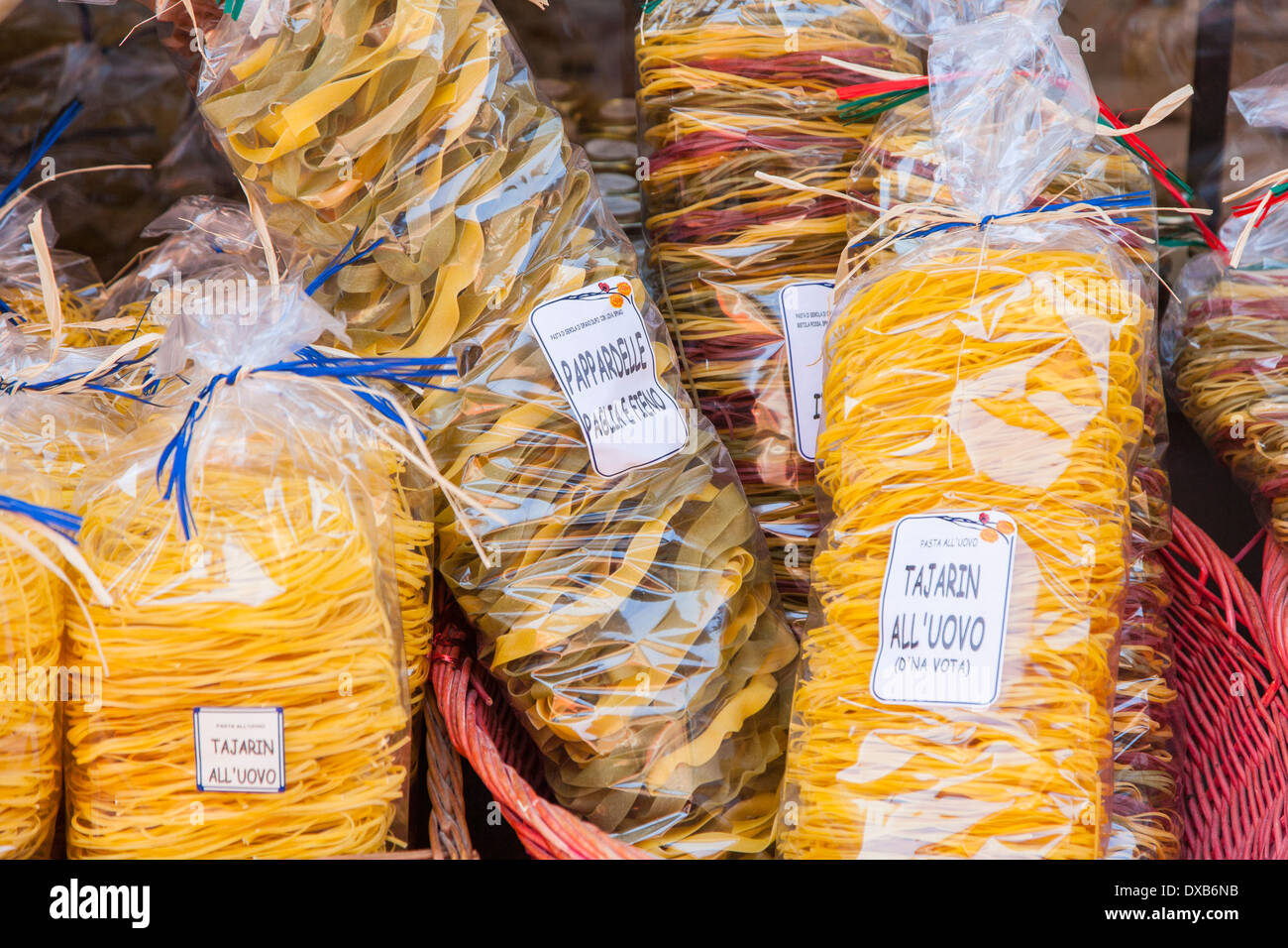 Speciality pasta wrapped for sale in Barolo, Italy Stock Photo