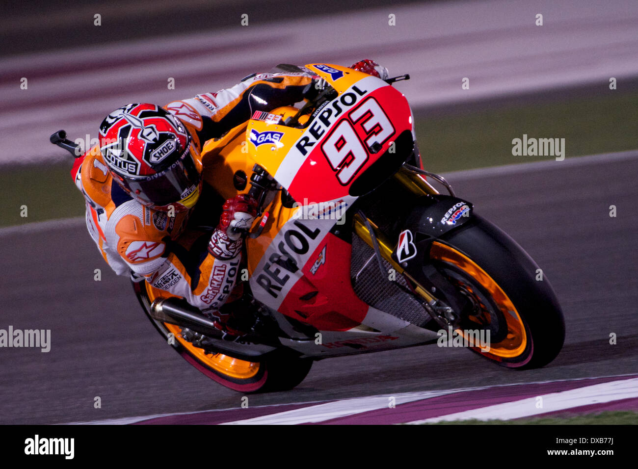 Losail Race Track, Qatar. 22nd March 2014. Marc Marquez took pole position  riding his Repsol Honda MotoGP bike during the Qualifying session for the  first round of the 2014 FIM MotoGP World