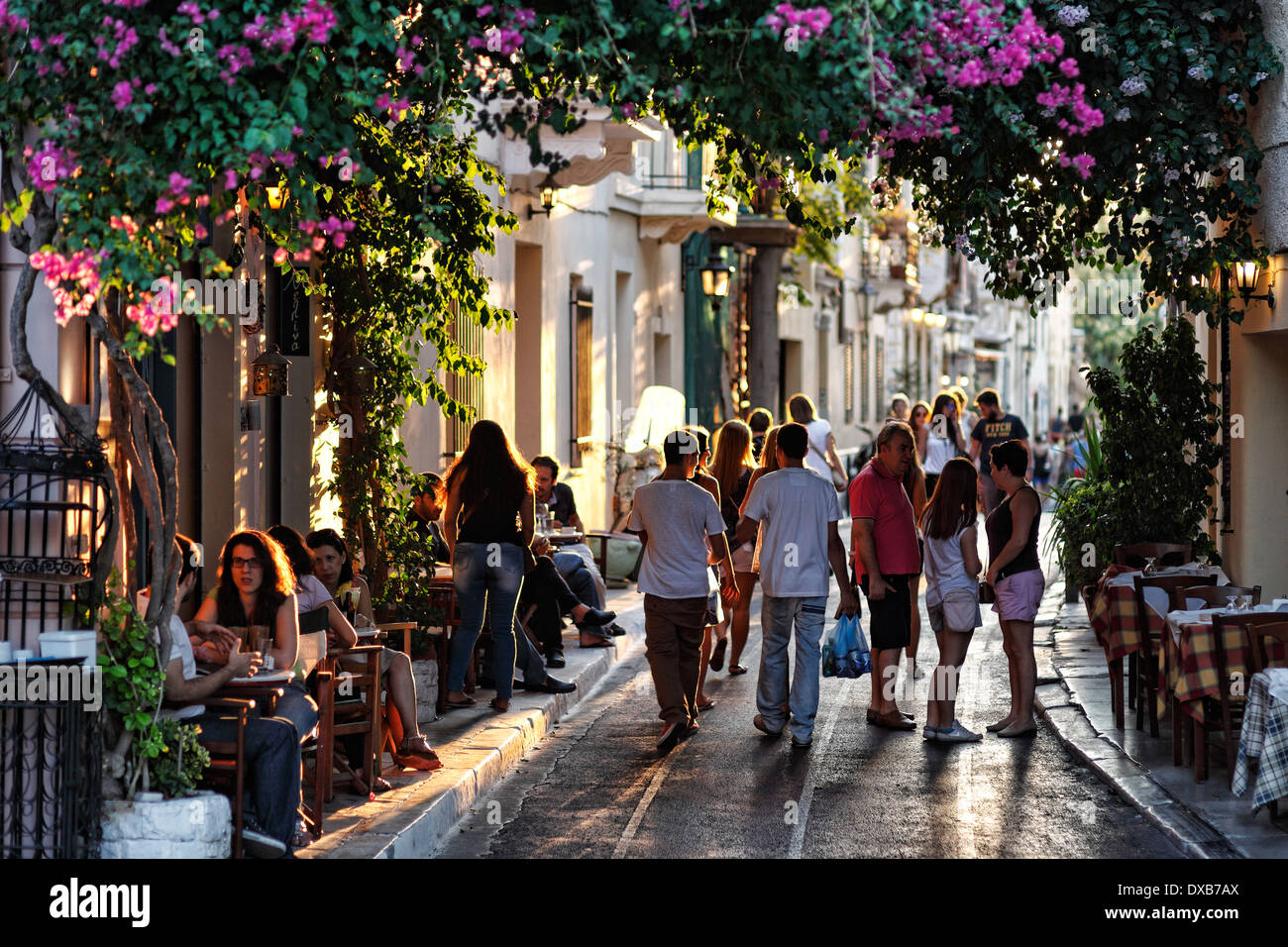 The crowded streets of Plaka in Athens, Greece Stock Photo