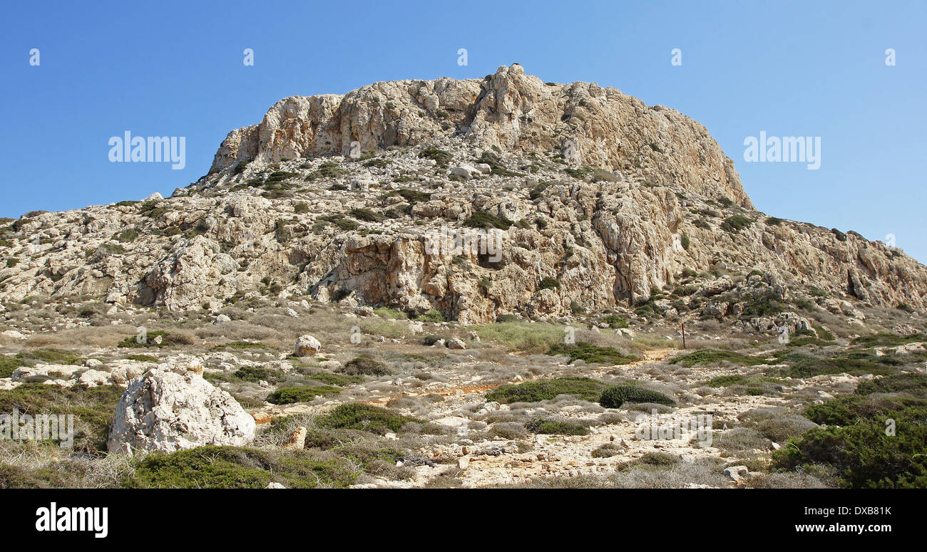 Solitary table mountain, close to Cape Greko, Cyprus, South Europe Stock Photo