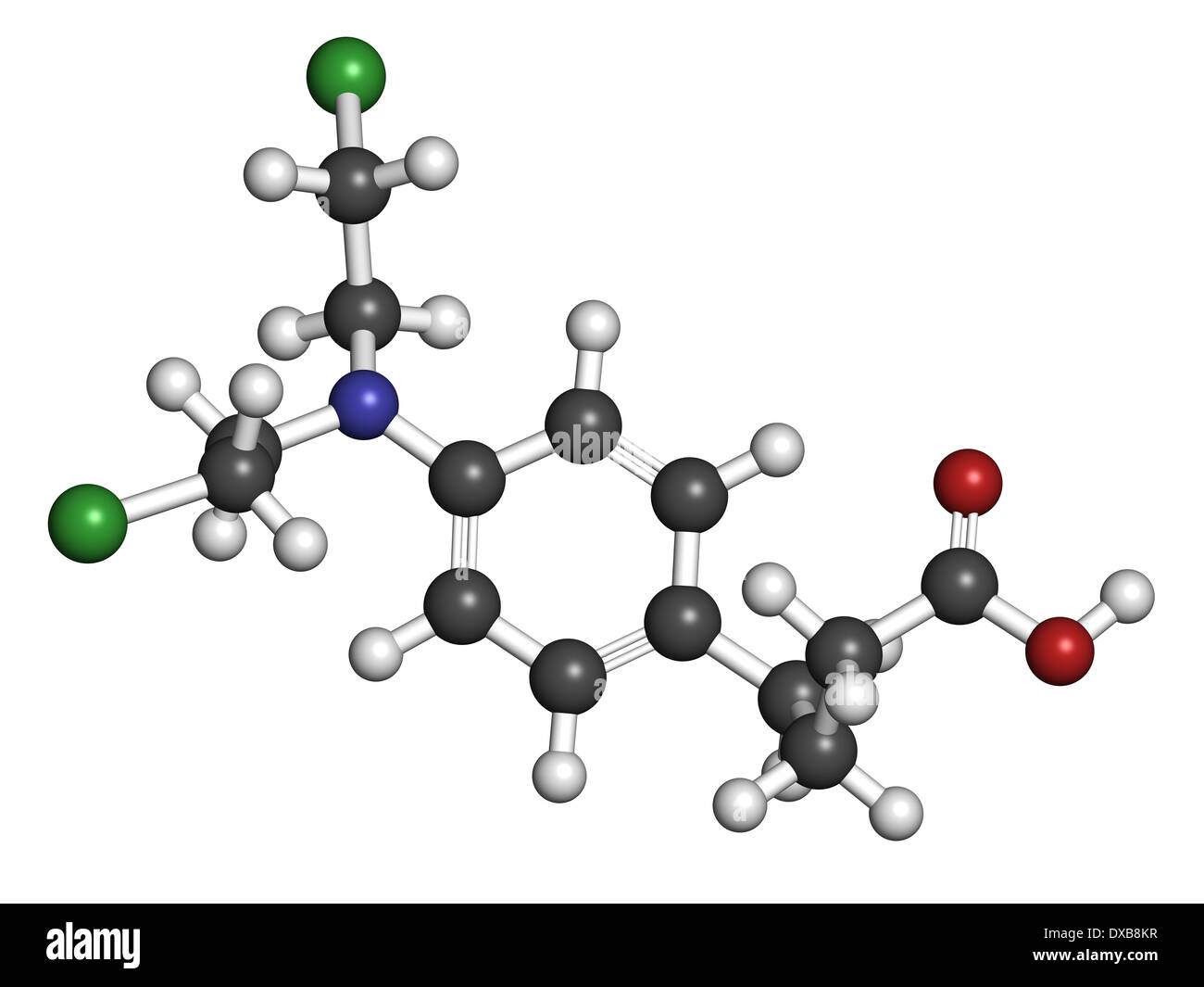 Chlorambucil leukemia drug molecule. Nitrogen mustard alkylating agent