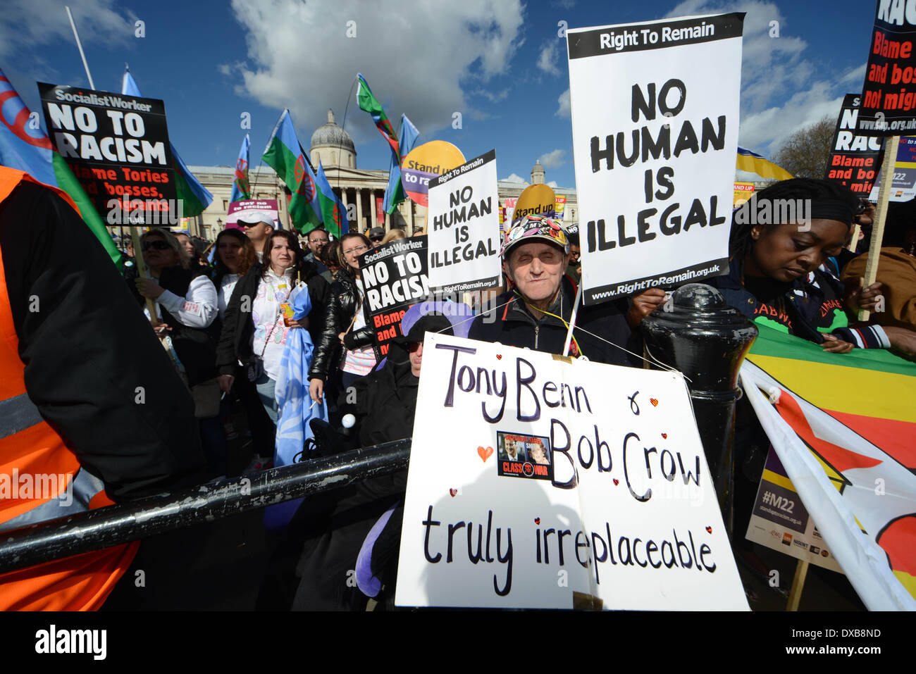 London UK. 22nd March 2014. Thousands of anti-racism and anti-fascism protesters and supporters marched from Westminster’s Parliament buildings to a rally in Trafalgar Square, London. The demonstration falls on United Nations Anti-Racism Day. Photo by See Li/Alamy Live News Stock Photo