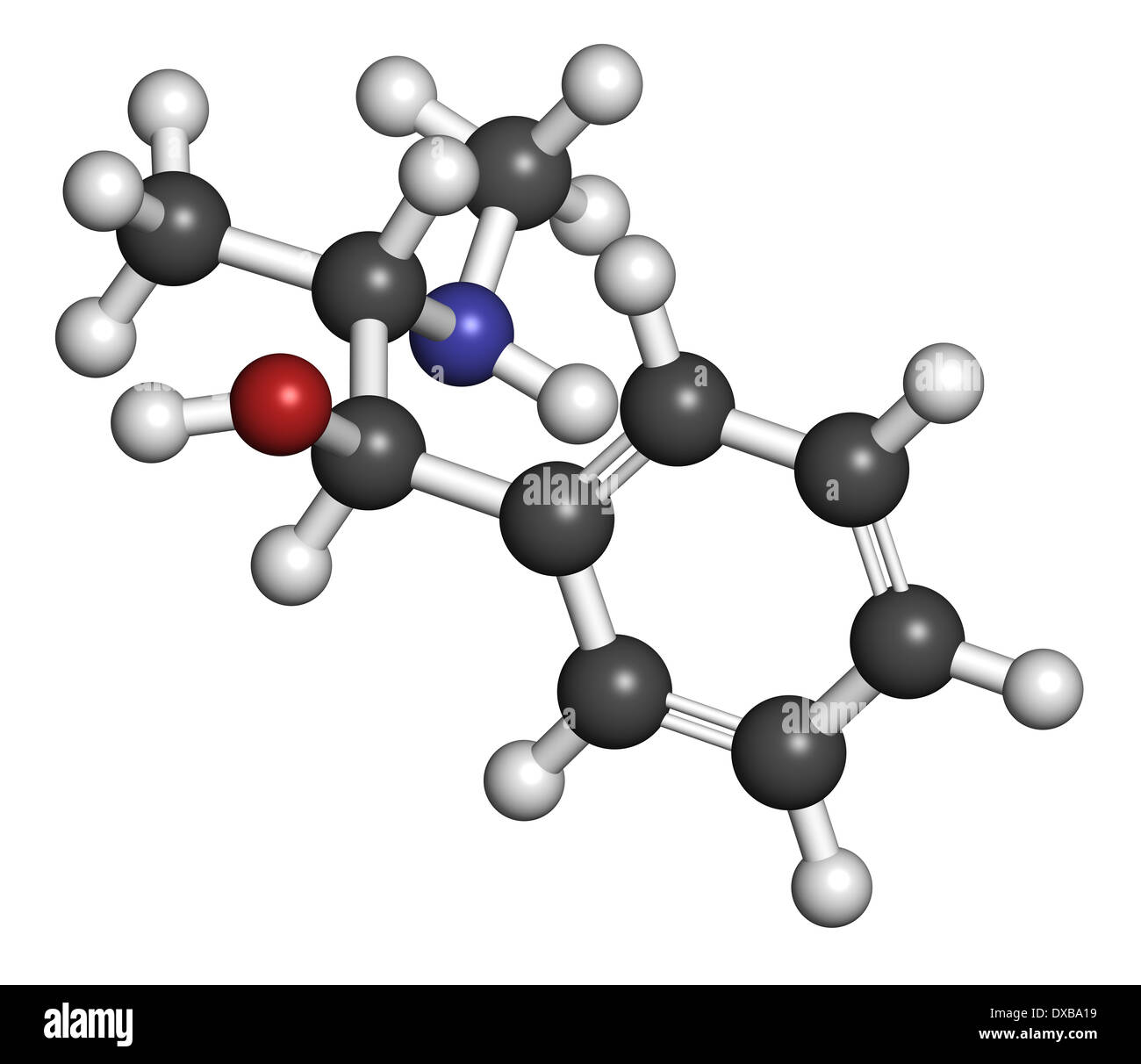Molecular structure of ephedrine, a stimulant drug found in Ephedra plants