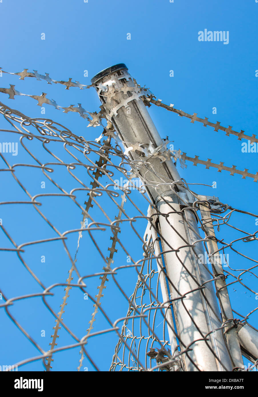 Dangerous Barbed Wire Fence At Border Stock Photo