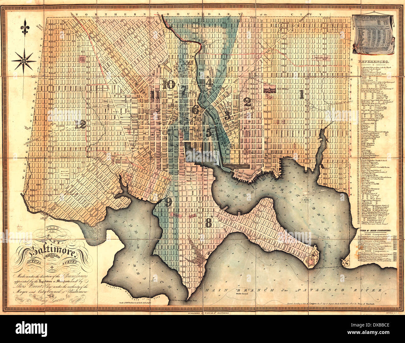 Plan of the city of Baltimore, Maryland 1822 Stock Photo