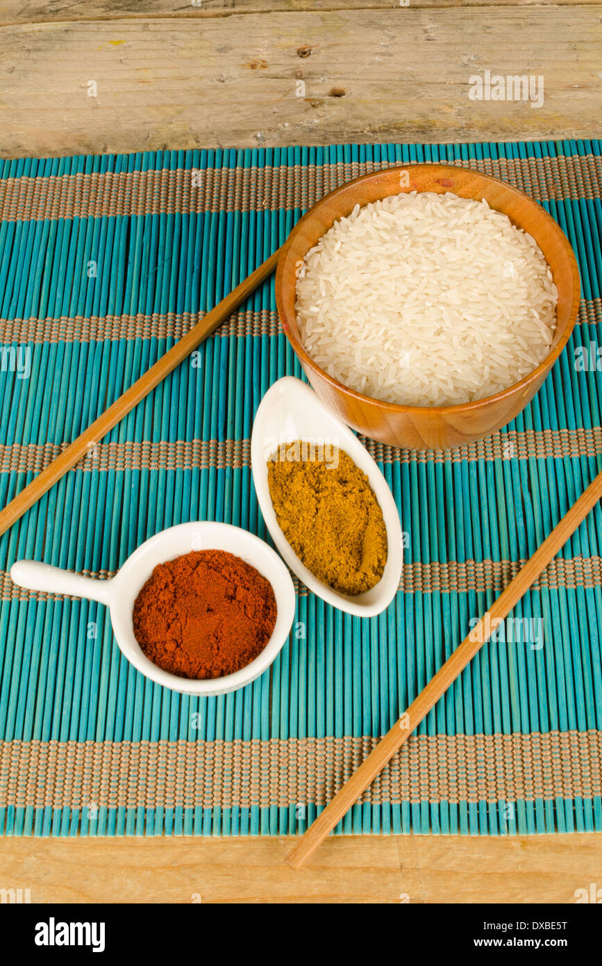 Rice and basic spices, an Asian cuisine still life Stock Photo Alamy