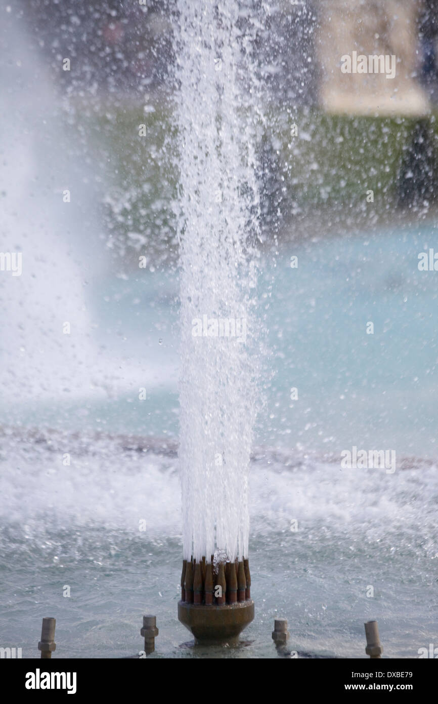 Water shooting out of the Water Cannons from the Trocodero towards the Famous Eiffel Tower Paris