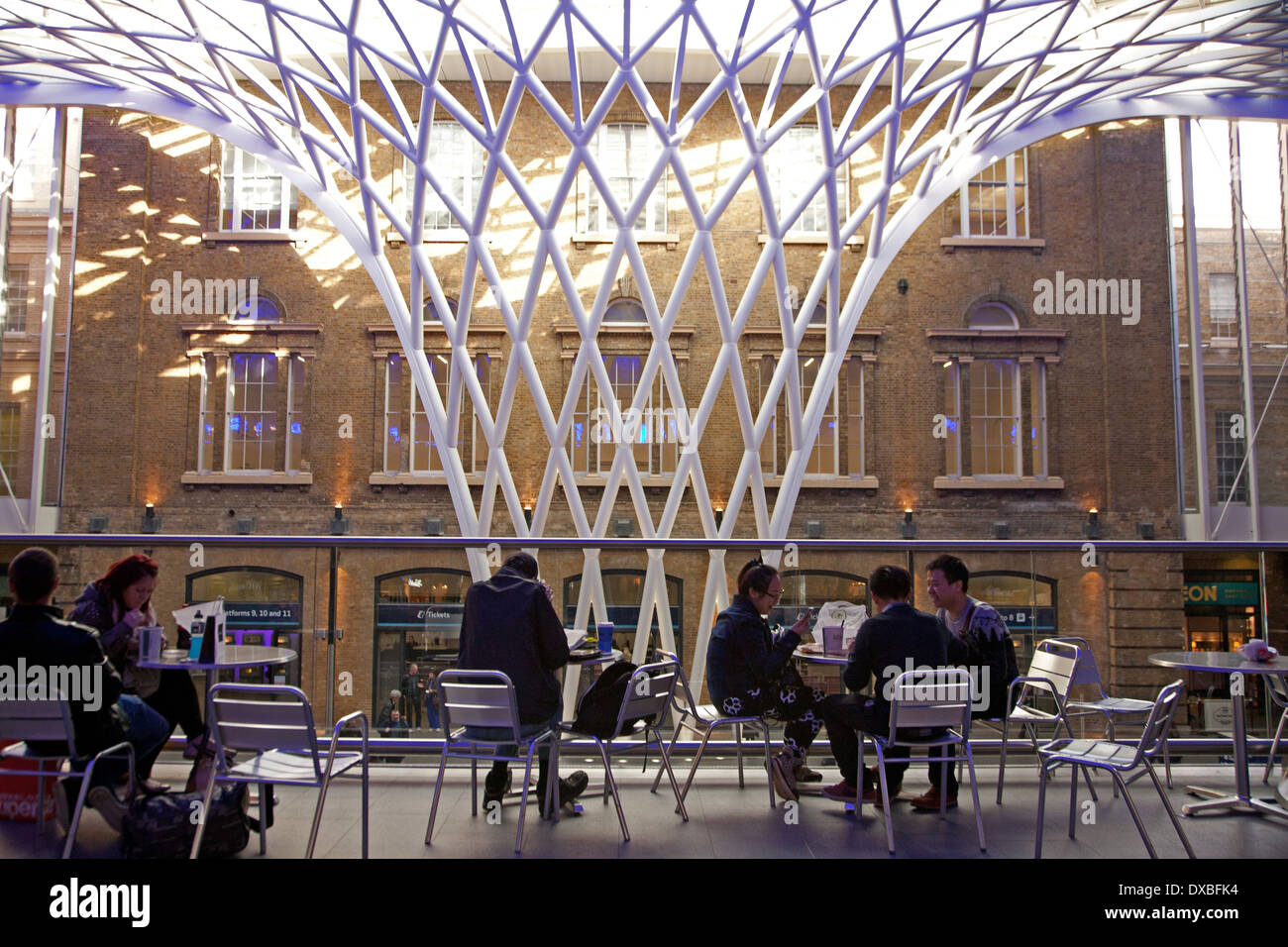 Shops and restaurants at King's Cross Railway Station in London, UK