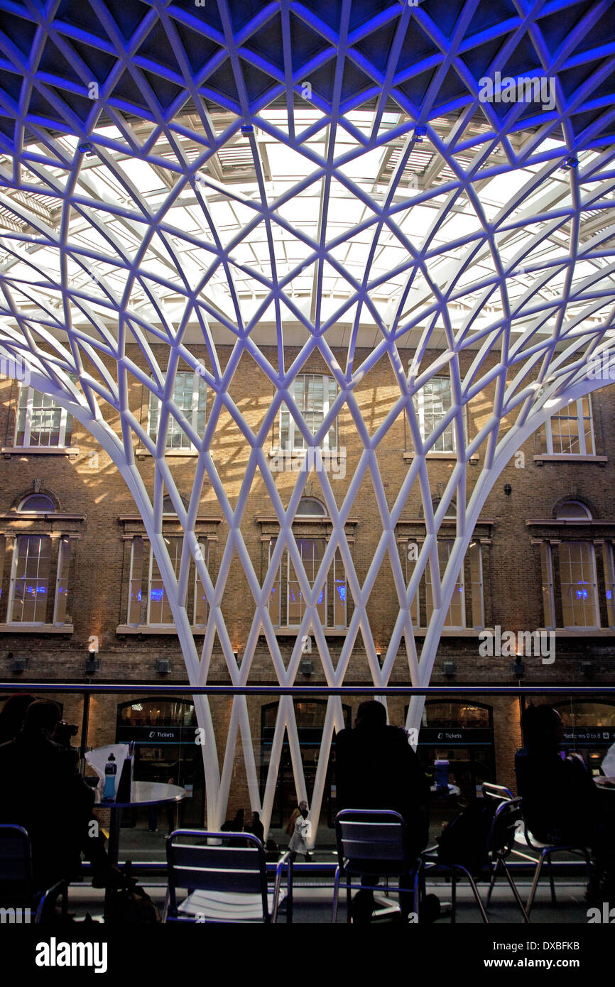 Shops and restaurants at King's Cross Railway Station in London, UK