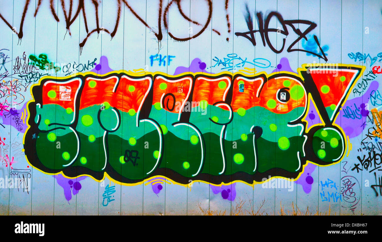 graffiti, spraypaint, grafitti, white, black, artistic, wallpaper, street, brick, colourful, teenage, expression, red, tag Stock Photo