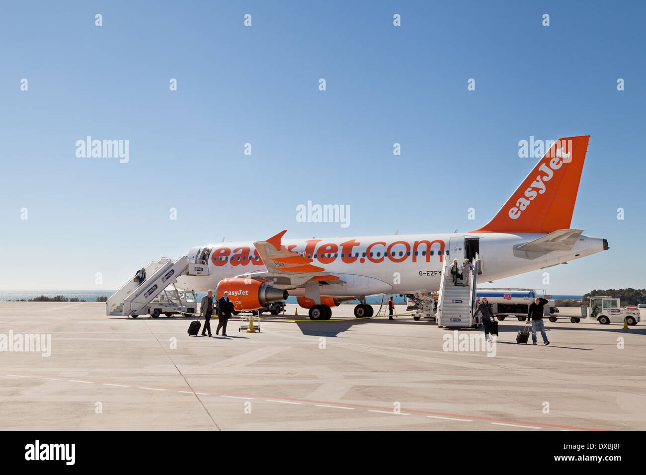 Easyjet plane on the ground at Almeria airport, Andalusia, Spain, a provincial spanish airport, Europe Stock Photo