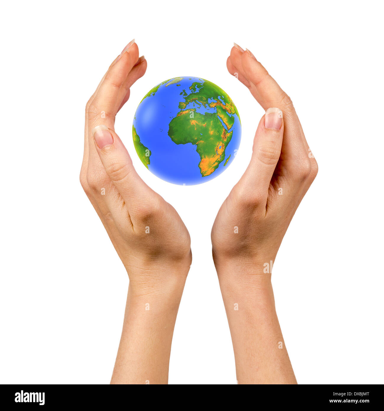 earth globe in female hands Stock Photo