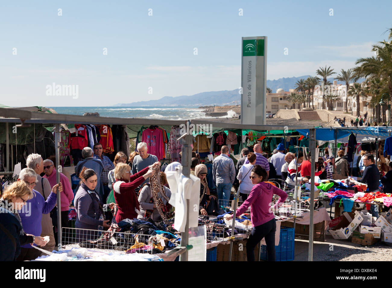 The weekly market at the coastal town of Villaricos, Almeria Andalusia Spain Europe Stock Photo