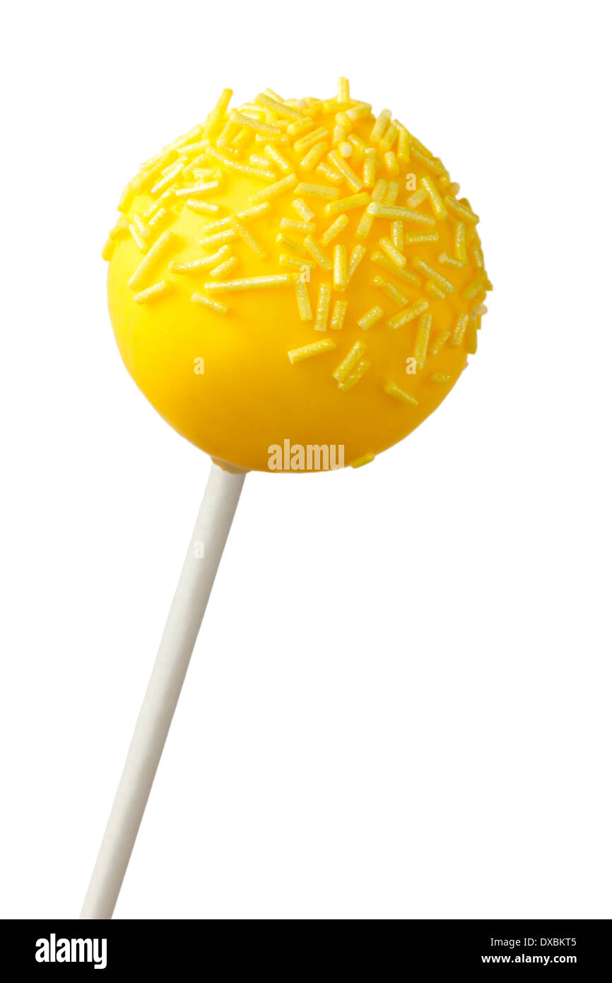 Yellow cake pop isolated on white Stock Photo