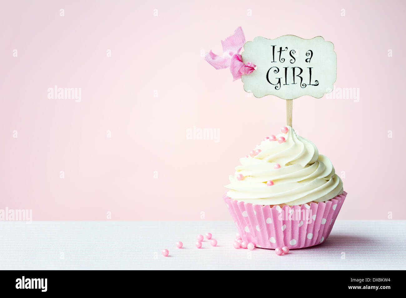 Baby shower cupcake with copy space to side Stock Photo