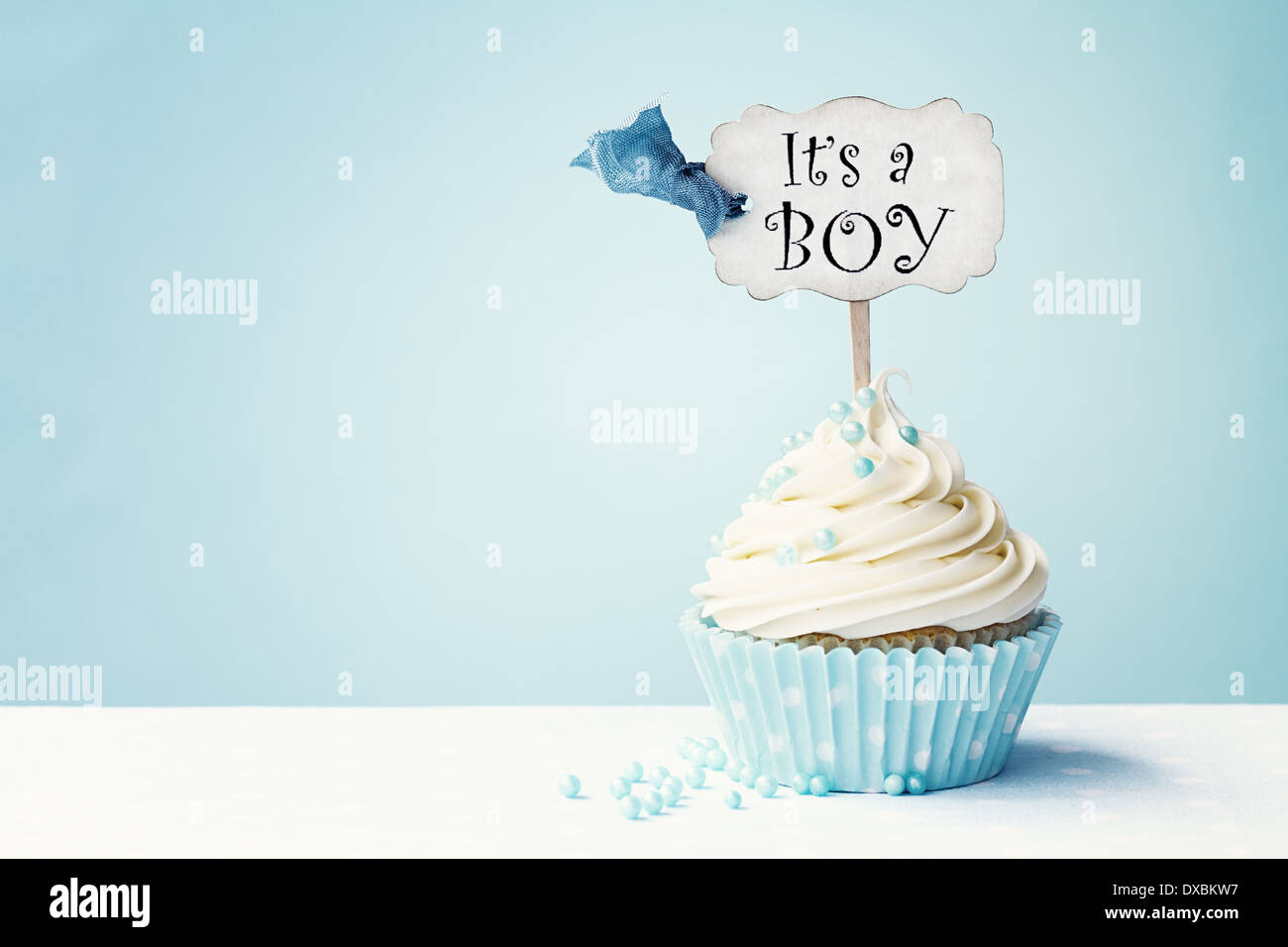 Baby shower cupcake with copy space to side Stock Photo
