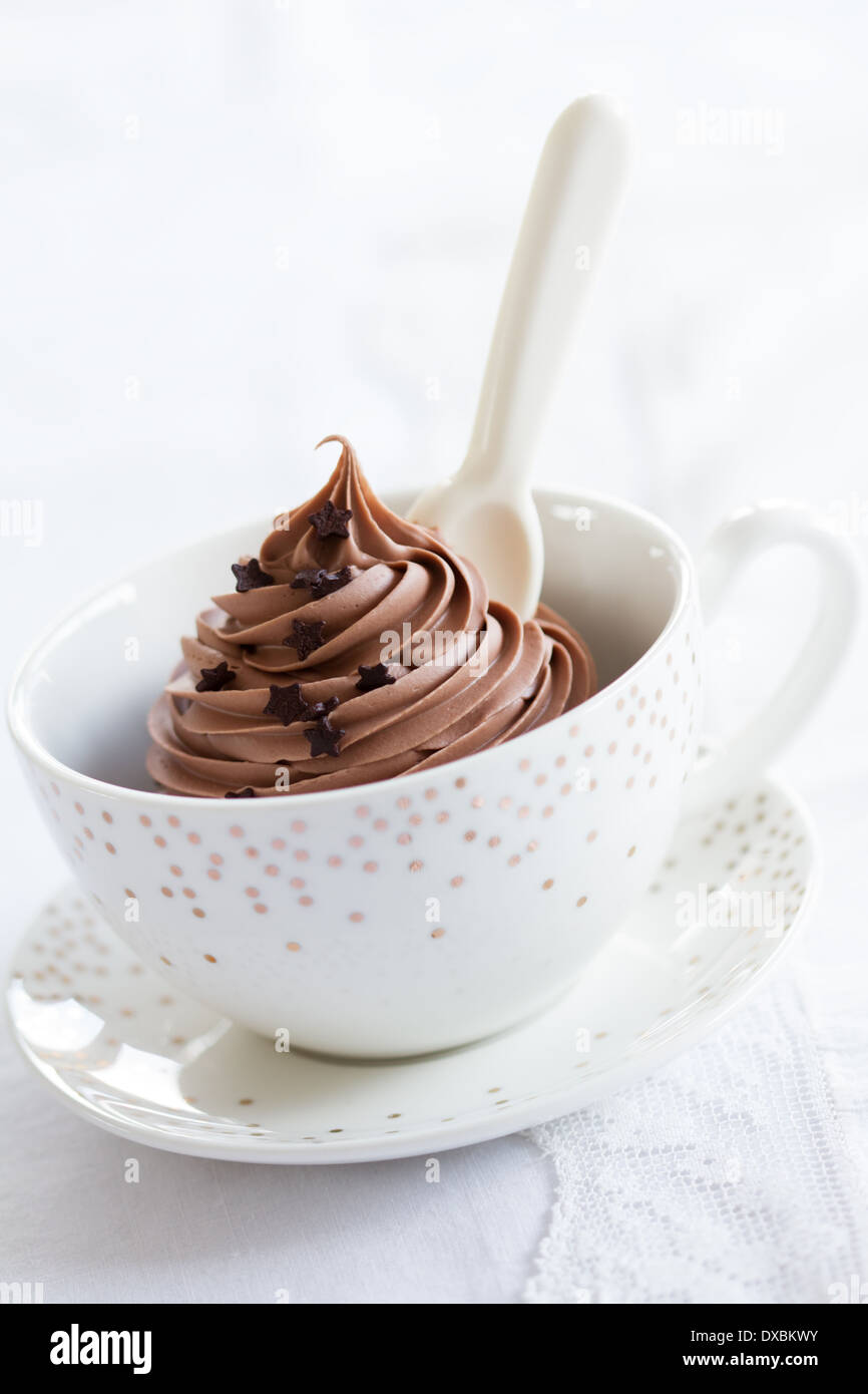 Chocolate cupcake in a teacup Stock Photo