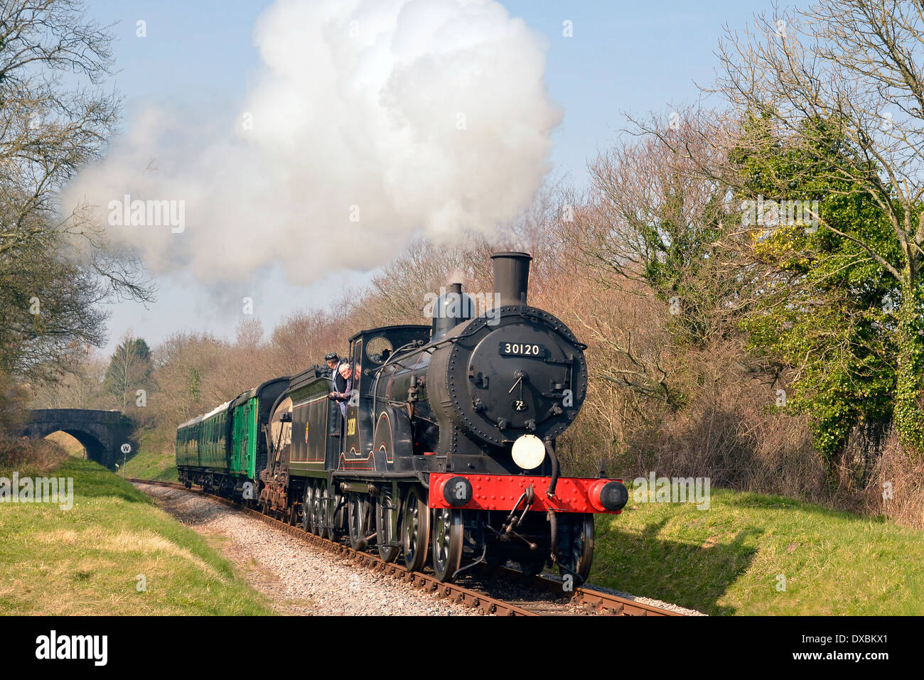 A reenactment of a typical Dorset branch line train of the late 1950's on the Swanage Railway