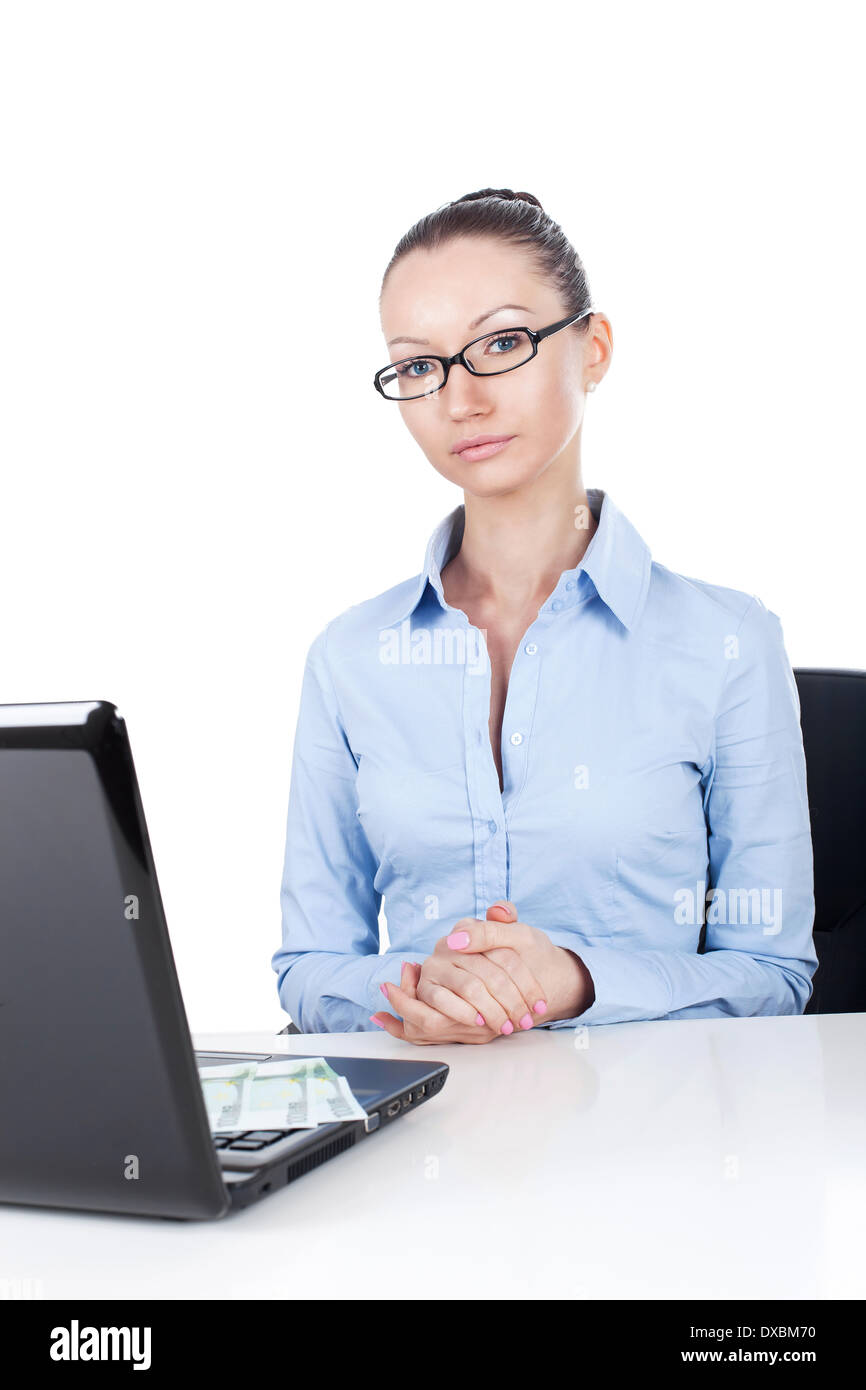 Caucasian business woman at office desk Stock Photo Alamy