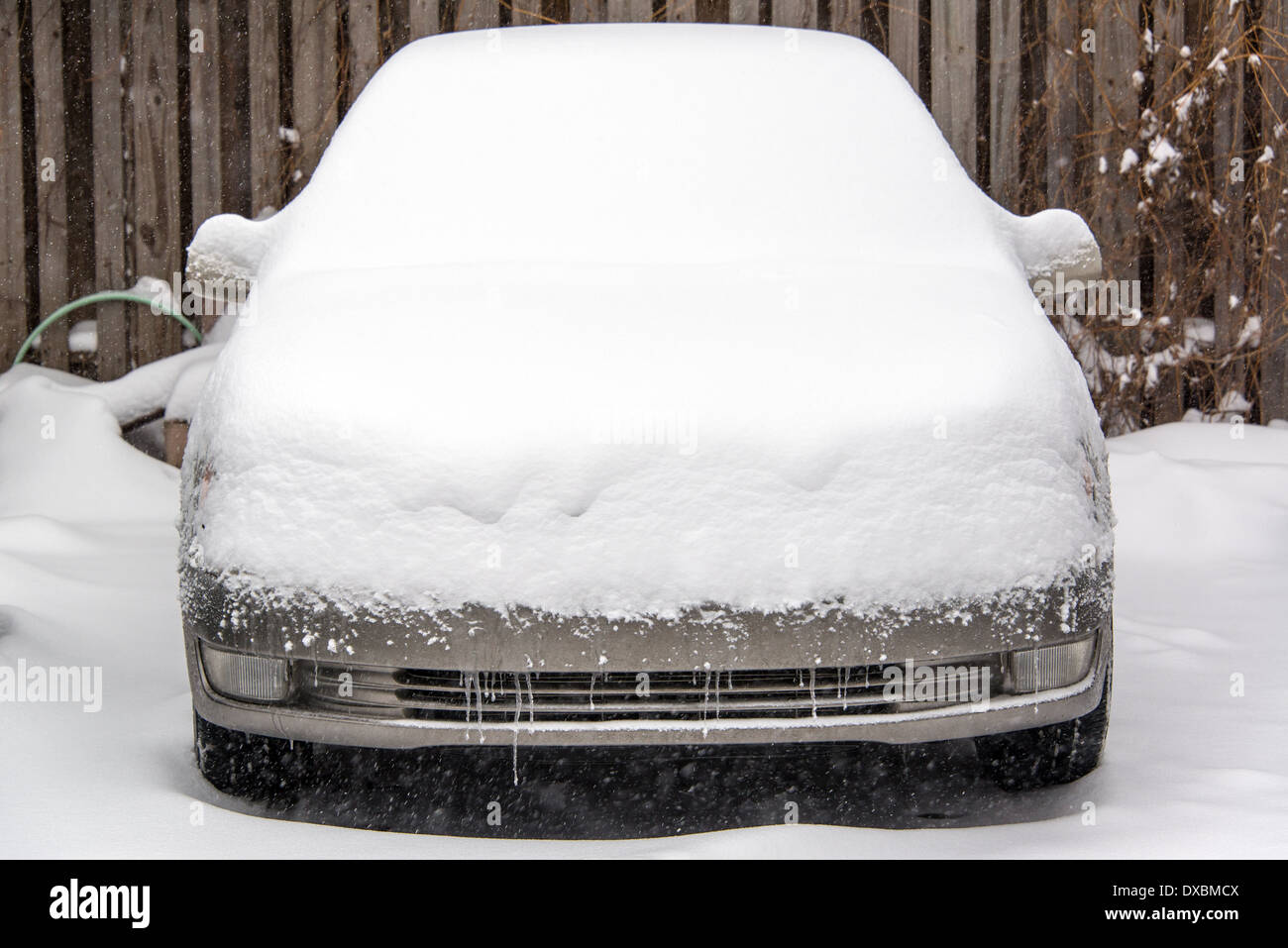 Car covered in several inches of snow in Chicago Stock Photo