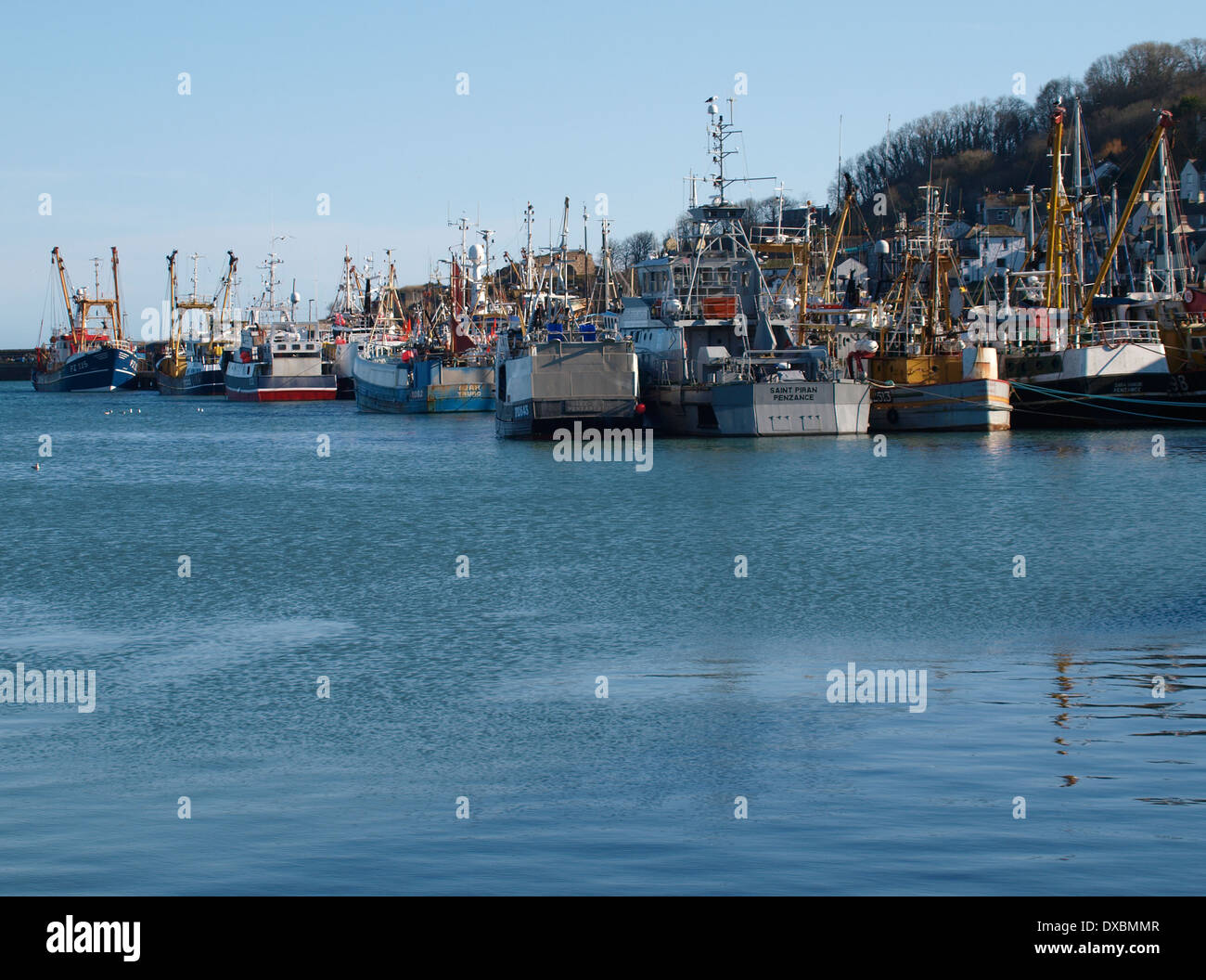 Fishing trawlers in Newlyn Harbour, Penzance, Cornwall, UK Stock Photo