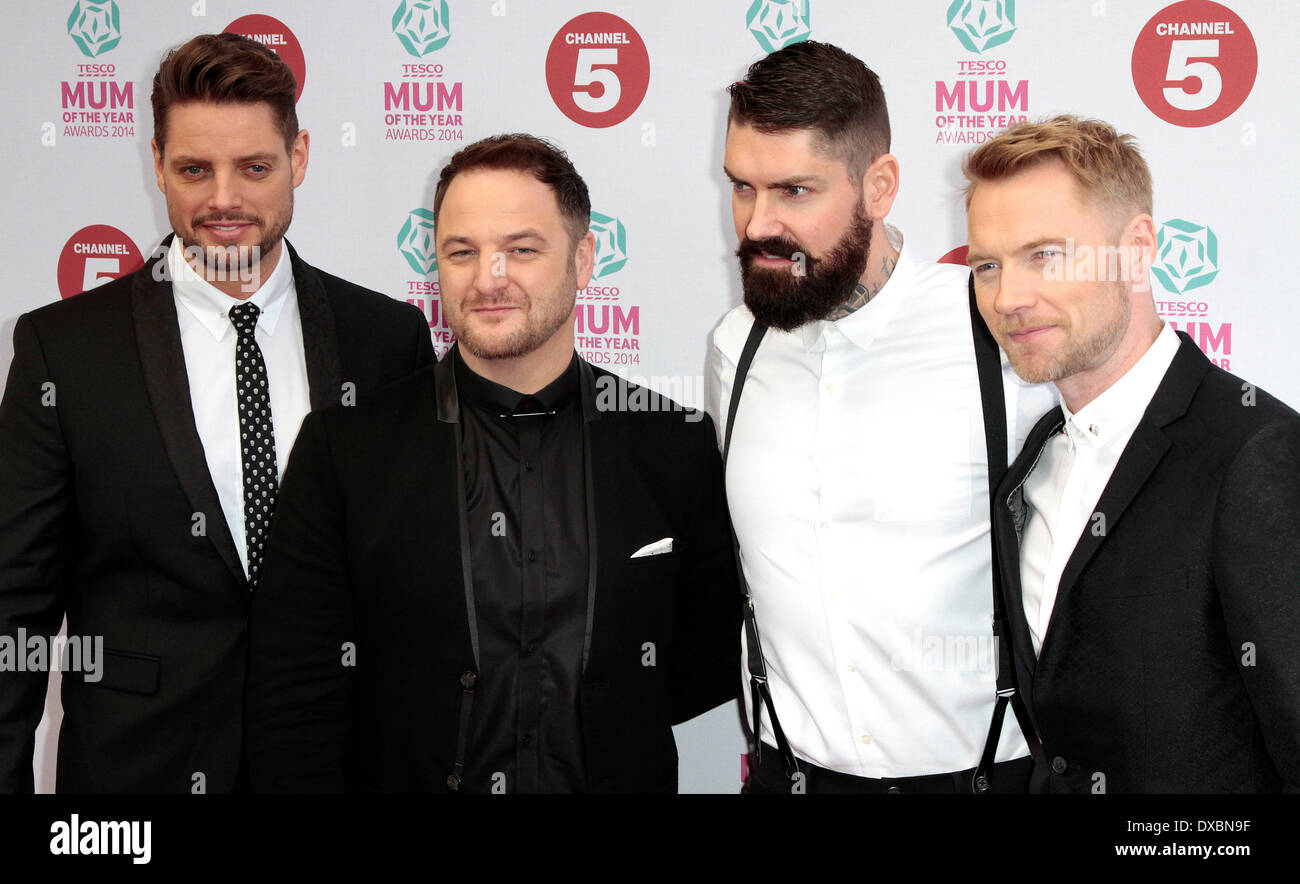 London, UK, 23rd March 2014 Keith Duffy, Mikey Graham, Shane Lynch and Ronan Keating of Boyzone attend the Tesco Mum of the Year awards at The Savoy Hotel Credit:  MRP/Alamy Live News Stock Photo