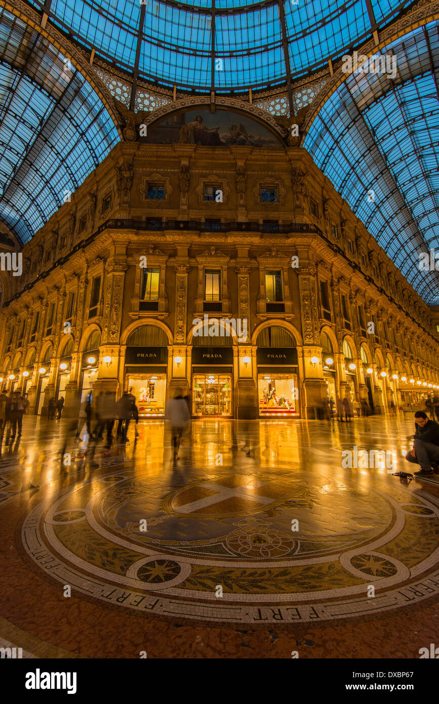 Night view of interior of Galleria Vittorio Emanuele II gallery, Milan, Lombardy, Italy Stock Photo